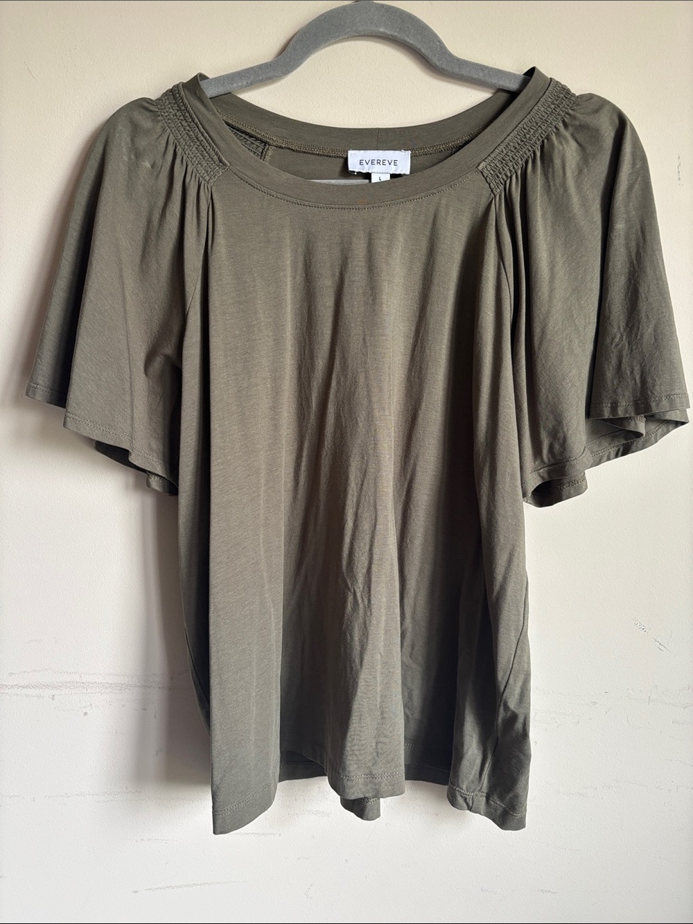 Evereve Olive Flutter Sleeve Crewneck Top